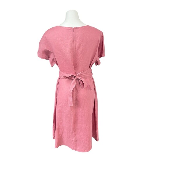 Grae Cove Linen Dress Tie Waist Pockets Rose Pink women’s  Size XL Knee Length - Picture 3 of 16
